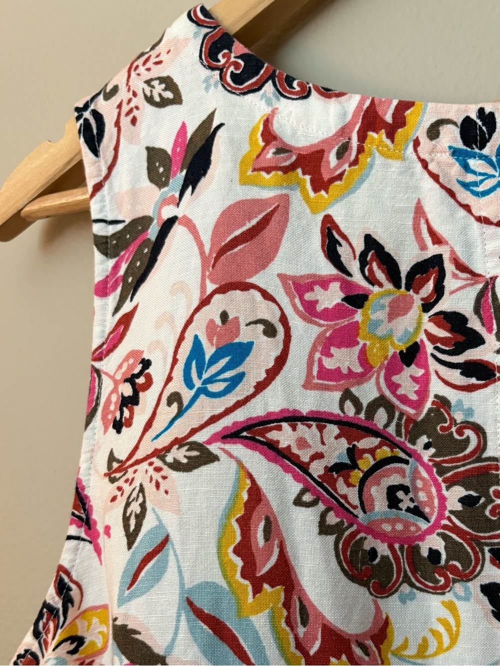 Size 14 LOFT Plus Multicolor Floral Linen Blend Sleeveless Swing Dres - Picture 4 of 7